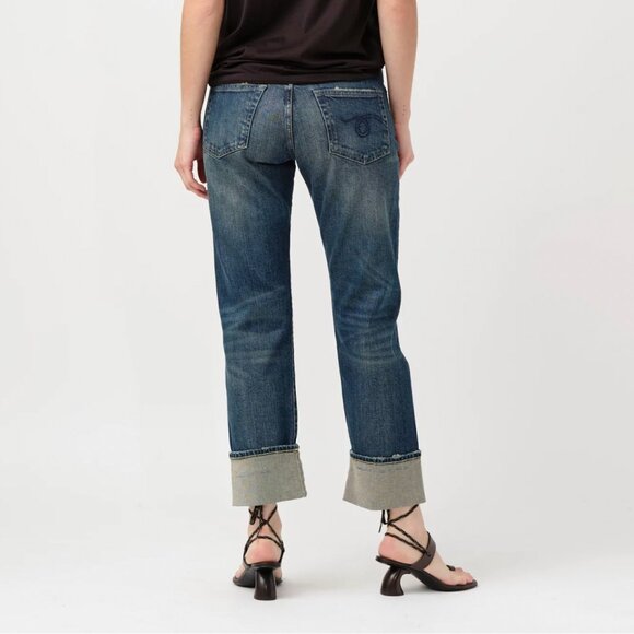 LIKE NEW - R13 Stretch Cotton Denim Cuffed Selvedge Romeo Jeans in Adelaide Blue - Picture 4 of 10
